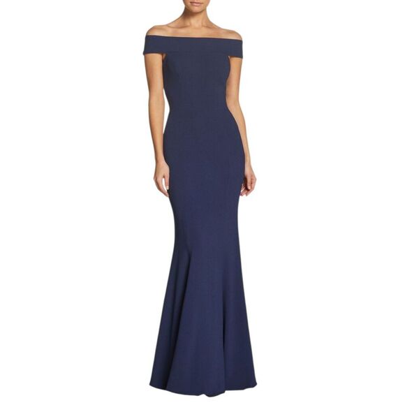 Dress the Population Dresses & Skirts - Dress the Population Navy Jackie Off the Shoulder Crepe Trumpet Gown XS